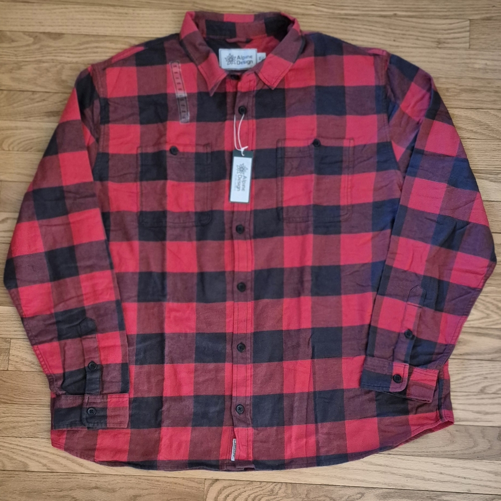 NEW Alpine Design Men's XXL Red & Black Buffalo Plaid Midweight Flannel Shirt